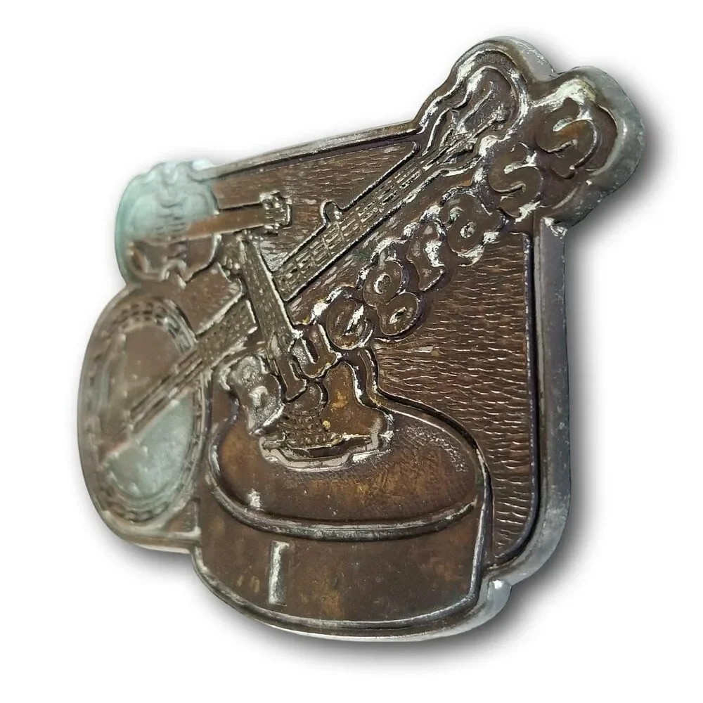 Vintage Belt Buckle Bluegrass Music Banjo Guitar Fiddle Violin‎ Gold Color Gift
